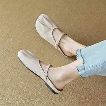 мода 2024 новые летние женские тапочки в корейском стиле туфли Мэри Джейн мюли женские повседневные черные туфли на плоской подошве рабочая обувь большой размер 41-43 35 коричневый