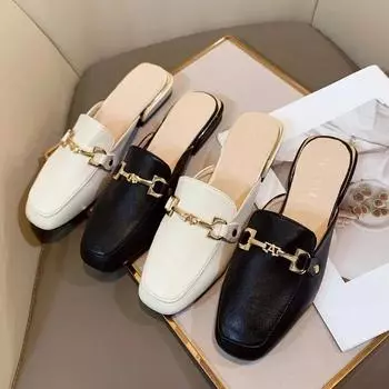 Мода 2024 Новые полутапочки Baotou Женская летняя верхняя одежда Крутые тапочки Кожаная обувь 35 белый