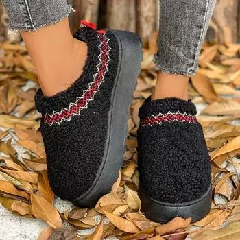 Мода 2024 Новые шерстяные тапочки Женская обувь Осень и зима Модные теплые хлопковые туфли на толстой подошве Baotou Тапочки 36 чёрный