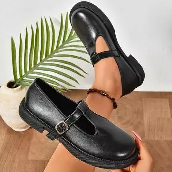 Мода 2024 Новые Туфли-лодочки Женские Туфли Мэри Джейн с Металлической Пряжкой Круглый Носок Платформа Женская Обувь 35