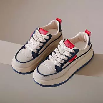 Мода 2024 Новые туфли на платформе Повседневные женские плоские кроссовки на шнуровке Женская обувь 35 бежевый