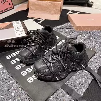 Мода 2024 Новые женские модные повседневные однотонные дышащие низкие кроссовки на шнуровке 35 чёрный