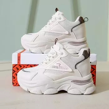 Мода 2024 Новые женские повседневные туфли из дышащей сетки Женские модные кроссовки на платформе 35 бежевый