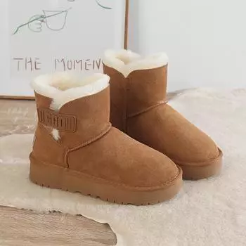 Мода 2024 Новые женские сапоги из замши с натуральной шерстью и меховой подкладкой Зимние сапоги для снега Студенческие теплые ботинки для женщин 35 чёрный