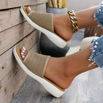 Мода 2024 Новые женские тапочки с нескользящей подошвой для улицы с открытым носком Пляжные женские сандалии Сексуальная мода плоская резиновая обувь femme 36 чёрный