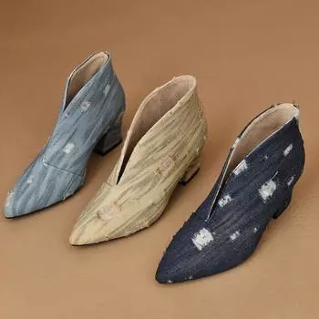 Мода 2024 Новые женские туфли на высоком каблуке Женские туфли с острым носком на толстом каблуке Модные женские туфли 35 синий