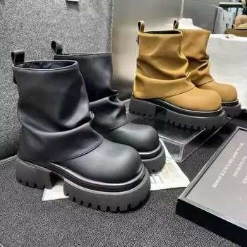 Мода 2024 Новые зимние сапоги для женщин Сапоги до колена на толстой подошве Ретро-сапоги Модная и удобная женская обувь 35 чёрный