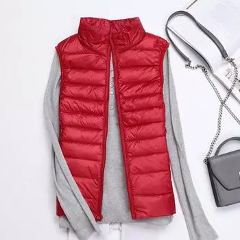 МОДА 2024 новый легкий и тонкий пуховик женская одежда, жилет с воротником-стойкой большой размер пуховый жилет подкладка универсальная Одежда S белый