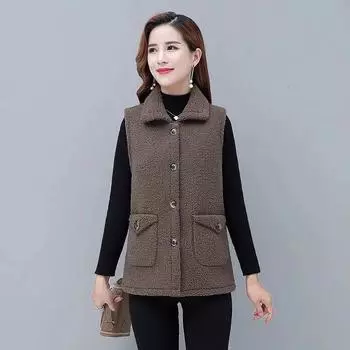 МОДА 2024 Новый осенне-зимний жилет из искусственной овчины, универсальный жилет для пожилых мам среднего возраста, жилет, одежда без рукавов M розовый