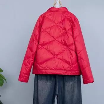 МОДА 2024 Новый пуховик женский тонкий короткий маленький воротник стойка зимняя вышивка вышивка тонкая одежда M красный