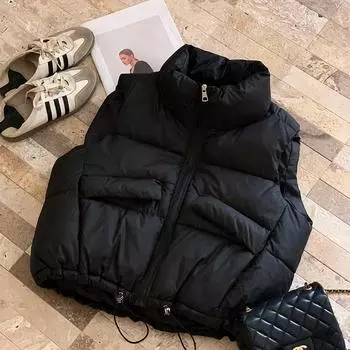 МОДА 2024 новый женский зимний хлопковый жилет воротник-стойка жилет короткий терможилет жилет маленький жилет модная одежда M