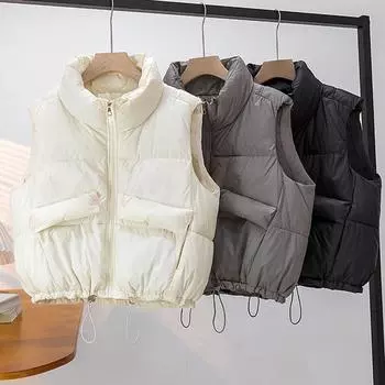 МОДА 2024 новый зимний хлопковый жилет женский жилет с воротником-стойкой короткий терможилет маленький хлопковый жилет модная одежда M