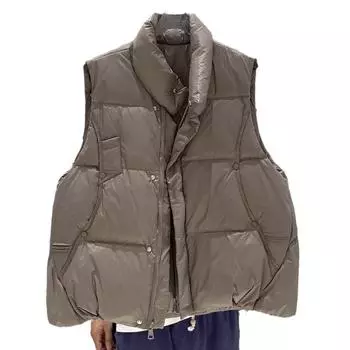 МОДА 2024 Новый зимний жилет-пуховик с коротким воротником-стойкой Повседневный белый жилет-пуховик Жилет-куртка Модная одежда S