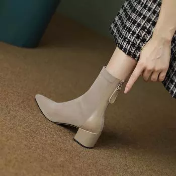 Мода 2024 осень абсолютно новые сексуальные остроносые туфли модные женские сапоги тонкие высокие каблуки вязаные эластичные короткие сапоги Botas De Mujer 34 абрикосовый