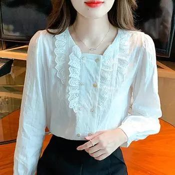 Мода 2024 Осень Длинный рукав V-образный вырез Повседневная Офисная женская белая блузка рубашка Женские топы Блузки Рубашки J557 S белый