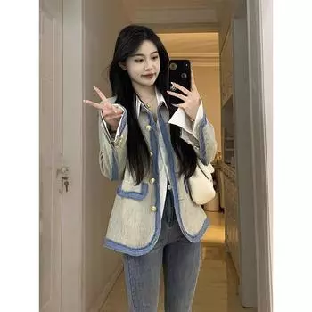 МОДА 2024 осень и зима новый знаменитость темперамент маленький ароматный французский стиль Хепберн уникальный иностранный стиль универсальный топ Одежда S