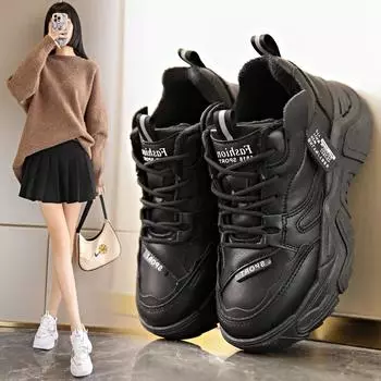 мода 2024 осень мода новые повседневные легкие универсальные спортивные кроссовки с увеличенной толстой подошвой женские спортивные кроссовки 35 чёрный