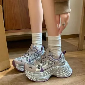 Мода 2024 Осень Мода Новые Женские Удобные Дышащие Нескользящие Кроссовки На Шнуровке 35 темно серый