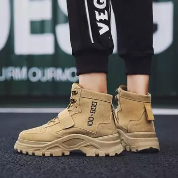 Мода 2024 осень новая мода повседневные высокие сапоги мужские кожаные рабочие ботинки мужские дикие пустынные ботинки jkm45 6.5 бежевый