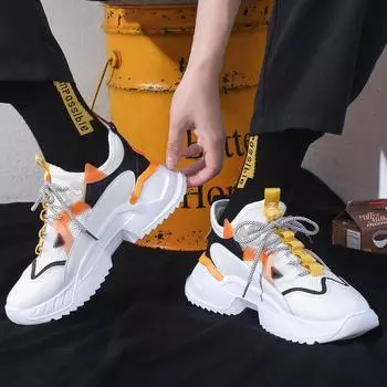 Мода 2024 Осень Новые мужские туфли Tide Brand Взрывные модели Увеличить Удобные Воздухопроницаемые Сетчатые Повседневные Спортивные Мужские Туфли21 39 красный