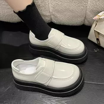 Мода 2024 Осень Новые Японский Стиль Универсальные Кроссовки Preppy Толстая Подошва Противоскользящие Волшебные Заплатки Женские Туфли На Плоской Подошве 35 бежевый
