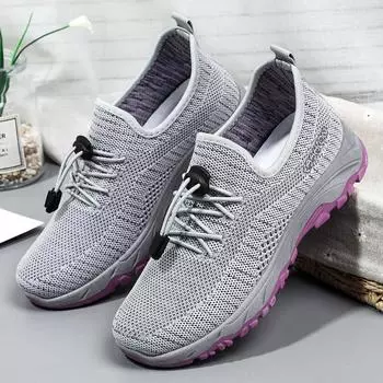 Мода 2024 Осень Новые женские дышащие кроссовки с мягкой подошвой для ходьбы для женщин среднего и пожилого возраста Легкие повседневные туфли на мелкой подошве 36 чёрный