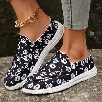 Мода 2024 Осень Новые женские дышащие модные принтованные спортивные туфли женские повседневные плоские легкие прогулочные туфли 36 чёрный