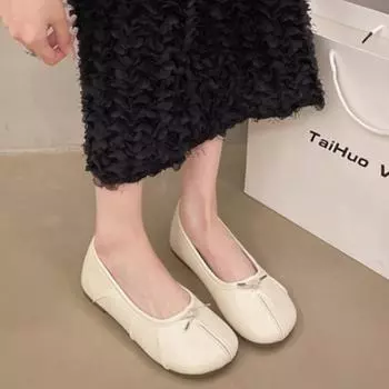 Мода 2024 Осень Новые женские модные однотонные туфли в стиле ретро с круглым носком и низким верхом 35 бежевый