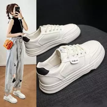 Мода 2024 Осень Новые женские противоскользящие модные однотонные дышащие спортивные туфли 35 чёрный