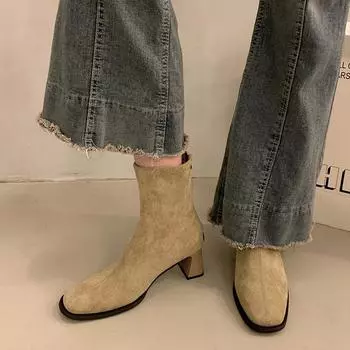 Мода 2024 Осень Новые женские ретро с круглым носком модные теплые однотонные короткие сапоги 35 абрикосовый