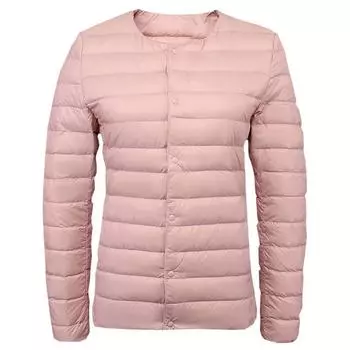 МОДА 2024 осень новый круглый вырез пуховик женский теплый и легкий подкладка короткий V-образный вырез без воротника внутренний с зимним пальто Одежда S белый