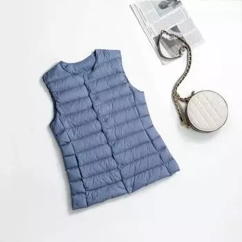 МОДА 2024 осень новый пуховик пуховик женский легкий облегающий жилет большого размера жилет жилет повседневная теплая куртка Одежда M чёрный