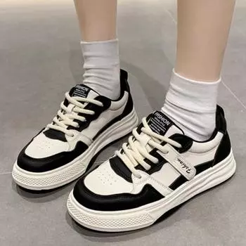 Мода 2024 Осень Женская Новая Мода Шнуровка Повседневная Воздухопроницаемая и Универсальная Спортивная Обувь 35 бежевый