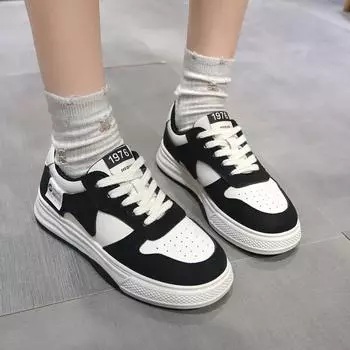 Мода 2024 Осень Женская Новая Мода Шнуровка Повседневная Дышащая Противоскользящая Универсальная Спортивная Обувь 35 чёрный