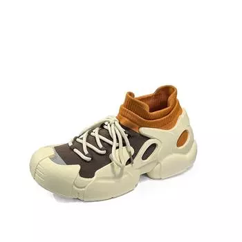 Мода 2024 Осень Женская Вулканизированная Обувь Уличная Плоская Воздушная Сетка Противоскользящая Обувь для Женщин Легкие Повседневные Шнуровка Платформа Женские Кроссовки 35 бежевый