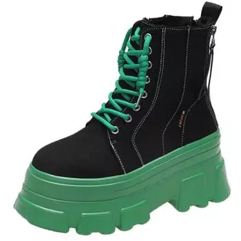 Мода 2024 Осень Женские Ботильоны на толстой подошве Повседневные Короткие Ботинки Женские Ботинки на танкетке с каблуком 8 см Зимние Кроссовки на платформе 34 чёрный