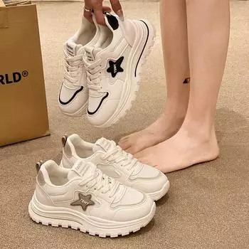 Мода 2024 Осень Женские Повседневные Кроссовки Личность Звезда Бег Спортивная Обувь Теннисные Кроссовки Скейтборд Кроссовки Плоские Кроссовки Для Ходьбы 37 чёрный