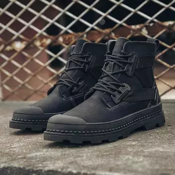 Мода 2024 осень-зима модные мужские ботильоны на шнуровке с круглым носком кожаные высококачественные удобные черные кожаные повседневные ботинки на платформе 38 чёрный