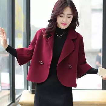 МОДА 2024 осень зима новый корейский женский шерстяной короткий модный костюм тонкий короткий шерстяной маленький костюм Одежда M абрикосовый