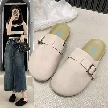 мода 2024 Осенняя мода Женская обувь Унисекс Классическая пляжная обувь Женская замшевая обувь Ретро-тренд 35 бежевый