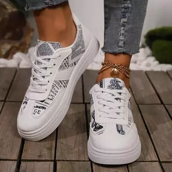 Мода 2024 Стильные белые туфли Женские кроссовки Граффити Стиль Весна Осень Студенческая женская обувь Панк-стрит Повседневная теннисная обувь 36 чёрный