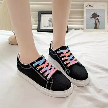 мода 2024 Весенняя мода Новые сексуальные удобные и повседневные женские спортивные туфли с толстой подошвой, круглым носком и неглубоким вырезом 35 чёрный