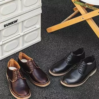мода 2024 Весна британский стиль шнуровка рабочая одежда одинарные туфли из коровьей кожи Crazy Horse кожаные низкие повседневные туфли для мужчин дезерты 39 чёрный