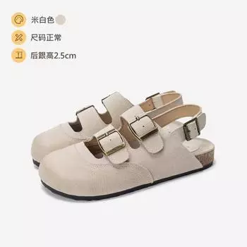 Мода 2024 Весна и лето Новые женские туфли с круглым носком и металлической пряжкой на плоской подошве Повседневные универсальные удобные сандалии из искусственной замши 35 бежевый