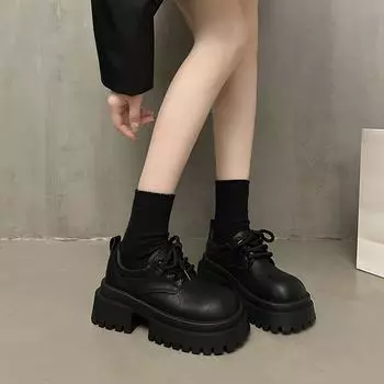 мода 2024 Весна и осень мода новые женские удобные нескользящие туфли с круглым носком на высоком каблуке со шнуровкой на низком каблуке 35 бежевый