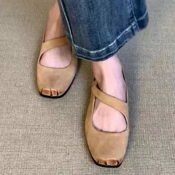 Мода 2024 Весна и Осень Модные и Универсальные Женские Туфли Новые Квадратные Носки Однотонные Удобные Женские Туфли На Плоской Подошве 35 чёрный
