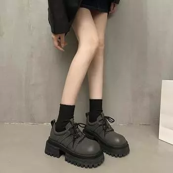 Мода 2024 Весна и Осень Модные Новые Женские Удобные Нескользящие Туфли С Круглым Носком На Шнуровке С Низким Верхом 35 чёрный