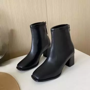 мода 2024 Весна и осень Сезон Новая мода Квадратный Голова Застежка-молния Внешняя Одежда Женские Модные Ботинки Одиночные Ботинки Женские 35 бежевый