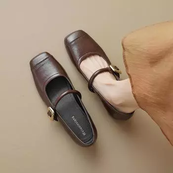 Мода 2024 Весна и Осень Женская Модная Обувь Корейский Стиль Вечерние и Офисные Туфли На Высоком Каблуке Женская Повседневная Обувь Мэри Джейн Бесплатная Доставка 35 чёрный