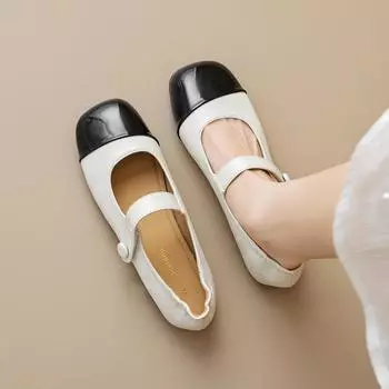 Мода 2024 Весна и Осень Женская Уличная Обувь Женские Повседневные Туфли Мэри Джейн на плоской подошве Модная Корейская Рабочая Обувь Бесплатная Доставка 35 слоновая кость